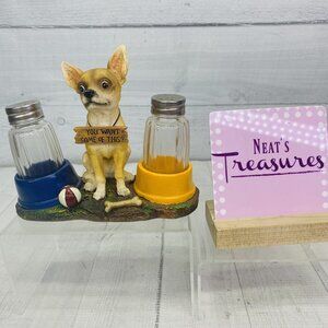 DWK 2010 Animal Chihuahua Dog Bone Resin Holder W Salt And Pepper Shaker Set 3